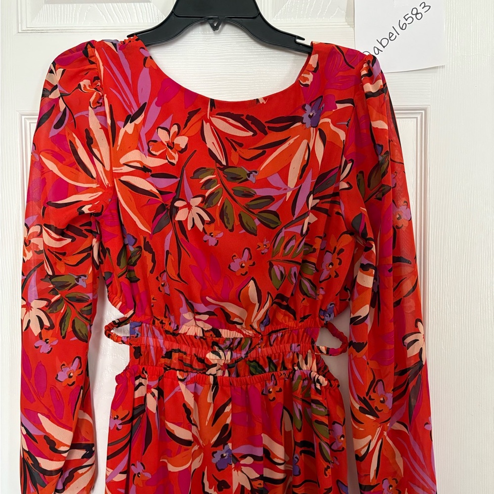 Floral Red Long Sleeve Maxi Dress - Picture 5 of 6